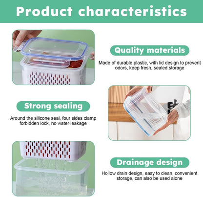 2-Pack Refrigerator Storage Containers with Removable Colander Baskets, Fridge Organizer Box for Fruits Vegetables, Keep Fresh & Tidy, Space Saving Kitchen Food Storage Container Set
