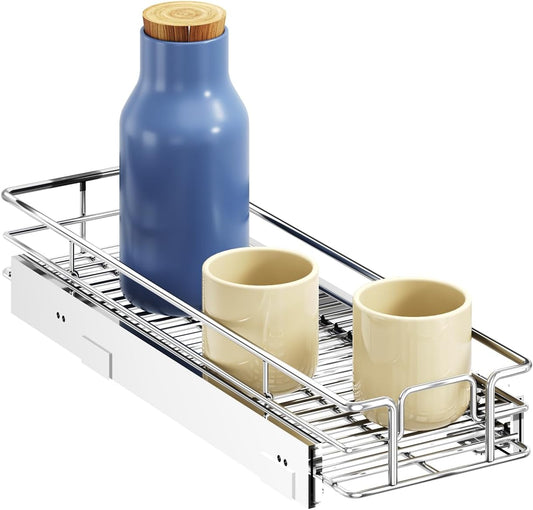 ROOMTEC Pull Out Cabinet Organizer, Pull Out Shelves 5½" W x 21½" D, Heavy Duty Cabinet Drawers Slide Out Kitchen Organizers Storage Shelf