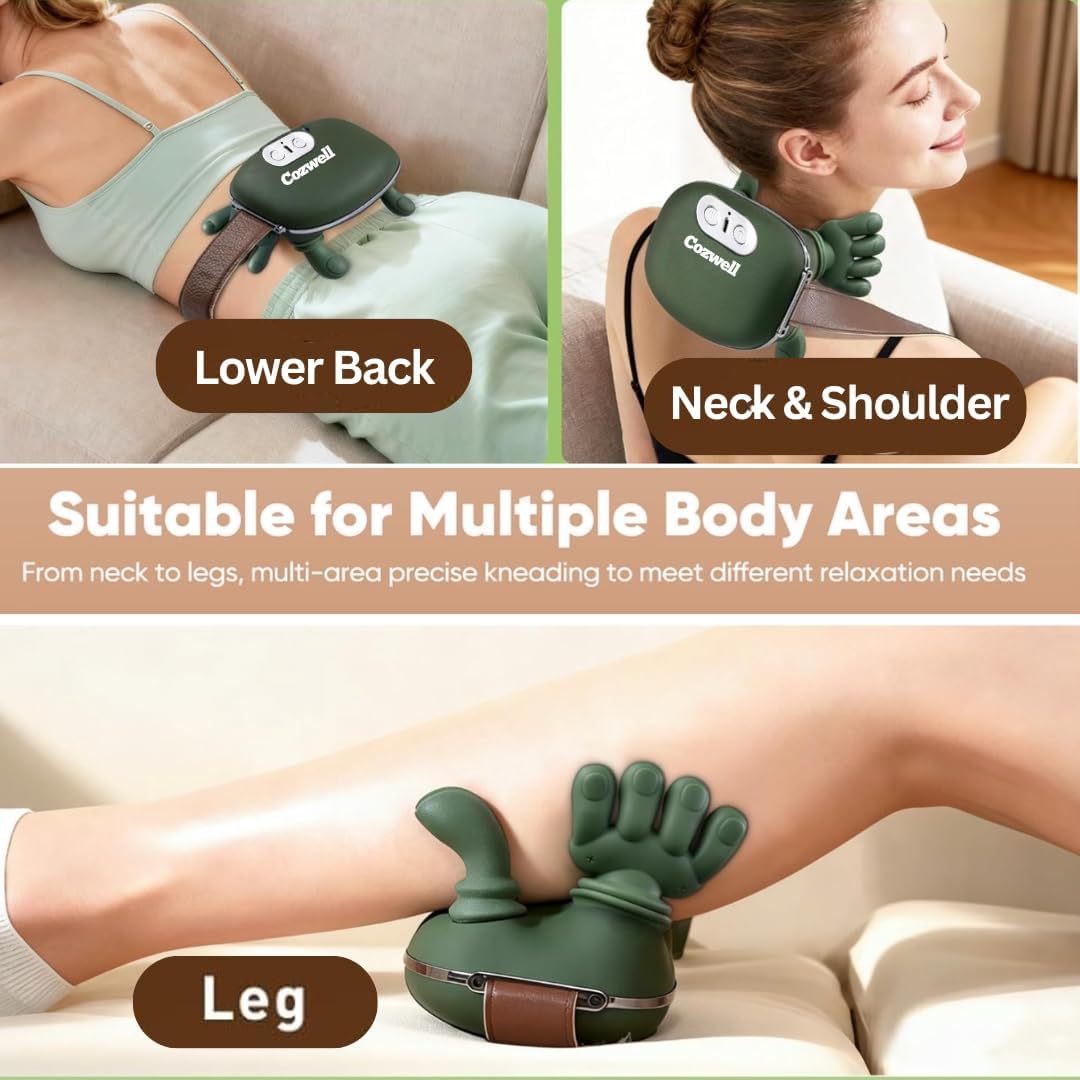 4D Wireless Neck Shoulder Massager - Upgraded 5 Mode-Massage System, Extended Battery, BPA-Free, Vegan Leather Strap - Deep Tissue Massage- Portable Shiatsu Massager - Dual Heat