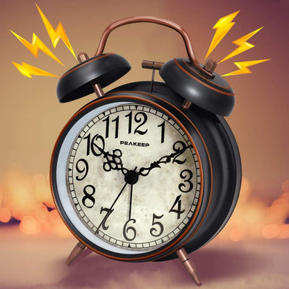 Peakeep Loud Alarm Clock for Heavy Sleepers Adults, Metal 4.5 Inches | Twin Bell Battery Operated Analog Alarm Clocks for Bedrooms Kids' Room Decoration (Jewel Blue)
