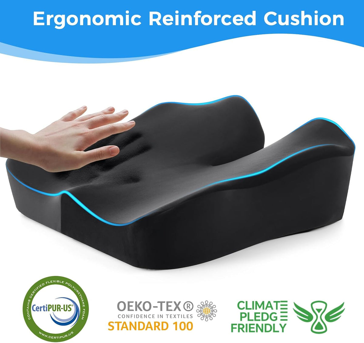 Niceeday Seat Cushion for Office, Car & Wheelchair - Premium Memory Foam with Ergonomic U-Shape Design - Enhanced Comfort for Tailbone, Hip & Sciatica Support, Non-Slip Base & Machine Washable Cover