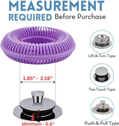 TubRing Pop-Up Drain Protector & Strainer Silicone Hair Catcher, Aqua | Easy snap-in design fits around bathtub stoppers. Customizable utility guard for clog prevention. Fits 1.85"- 2.16" drains.