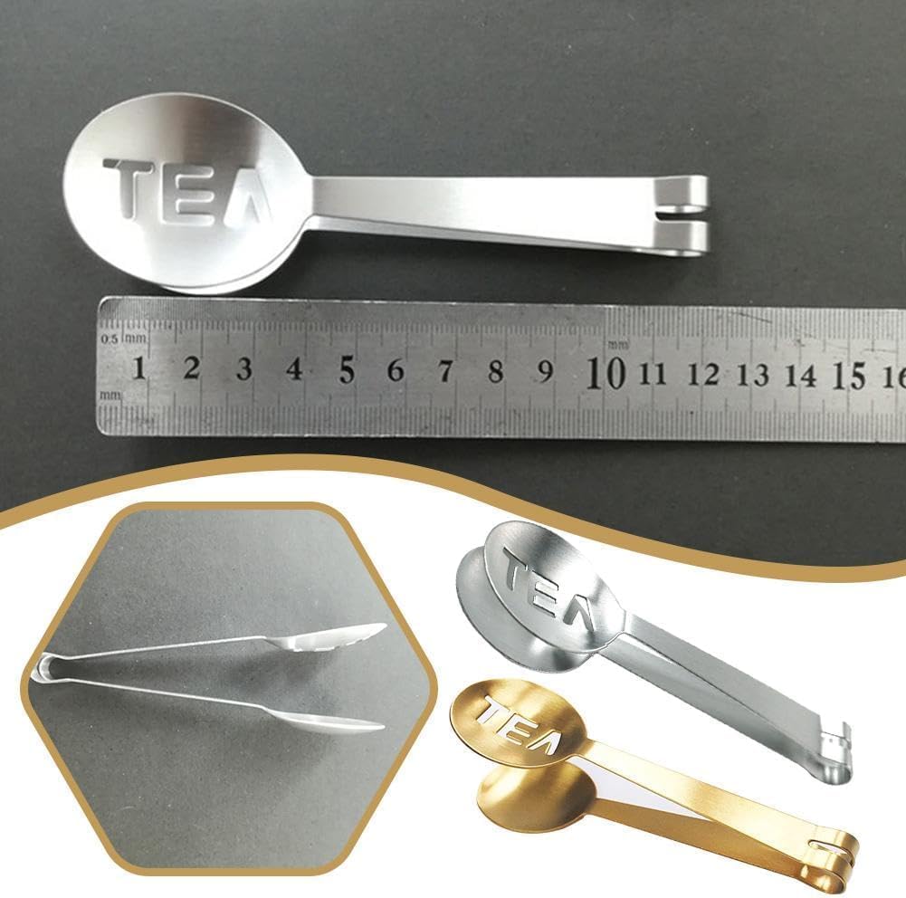 Tea Bag Squeezer Tongs,Tea Bag Squeezer,Tea Tongs,Stainless Steel Tea Tongs,Round Tea Filter Clamp,Tea Bag Strainer Clip Tea Bag Holder for Gripping Tea Strainer Spoon for Ice Sugar Cubes Bar (Gold)