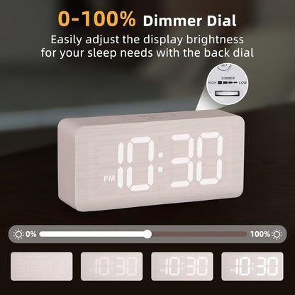 uscce Wooden Digital Alarm Clocks for Bedrooms with 0-100% Dimmable Display