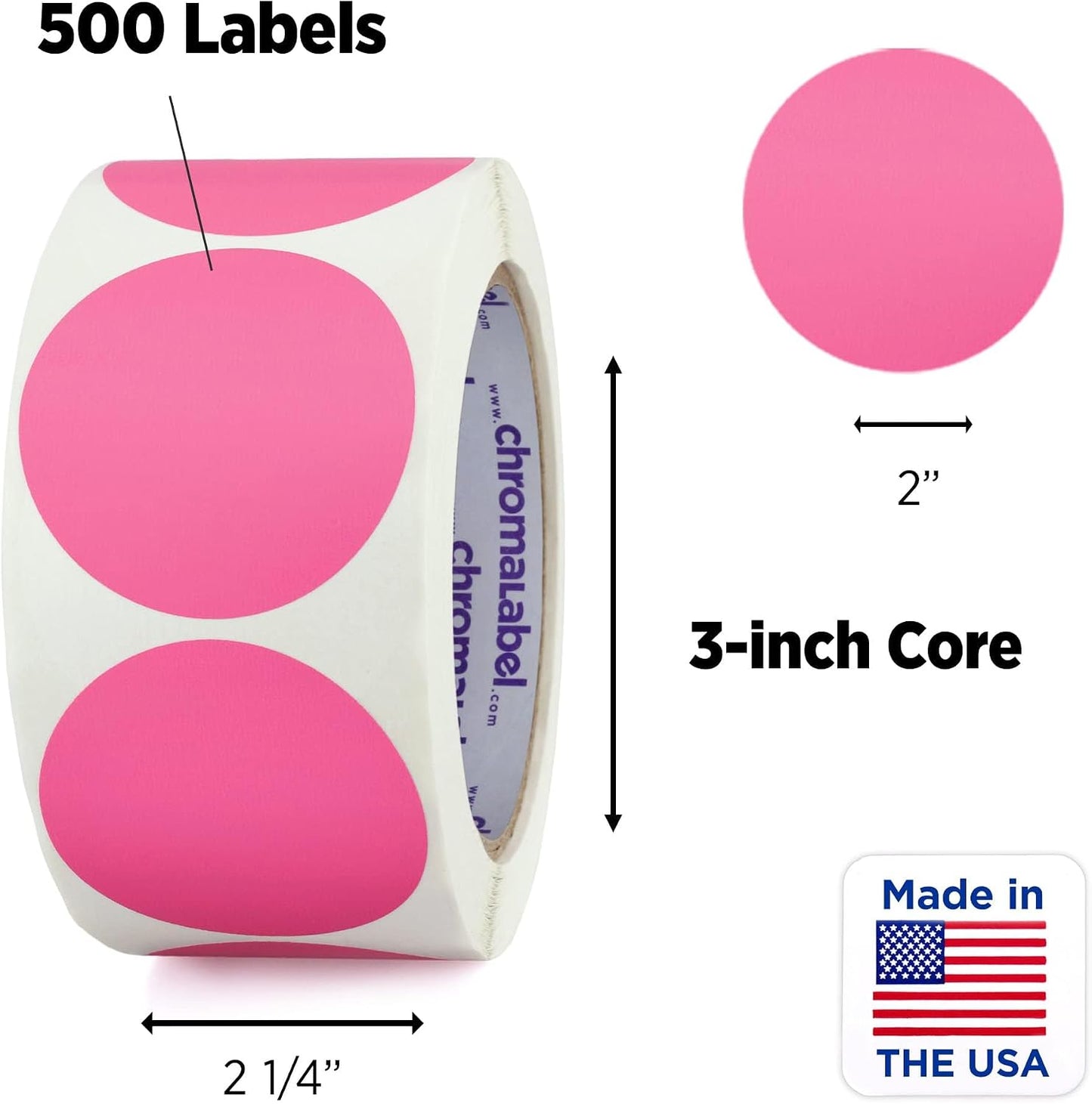 Fluorescent Green Dot Stickers, 2 Inch, 500/Roll | Writable Matte Paper Circle Stickers for Inventory, Classrooms, Offices, Retail, and Color Coding. Made in USA