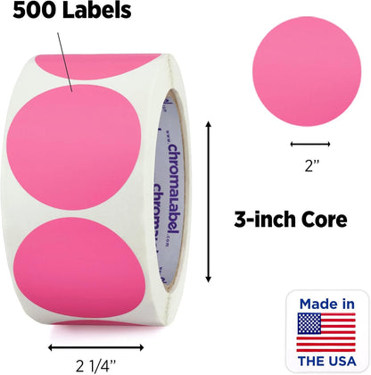 Fluorescent Green Dot Stickers, 2 Inch, 500/Roll | Writable Matte Paper Circle Stickers for Inventory, Classrooms, Offices, Retail, and Color Coding. Made in USA
