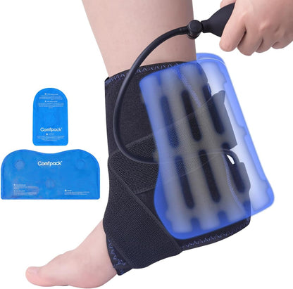 Compression Ankle Ice Pack Wrap for Foot Pain Relief | Ankle Support Brace with 2 Hot Cold Packs for Injuries, Plantar Fasciitis, Sprain & Fracture, Achilles Tendonitis, Surgery