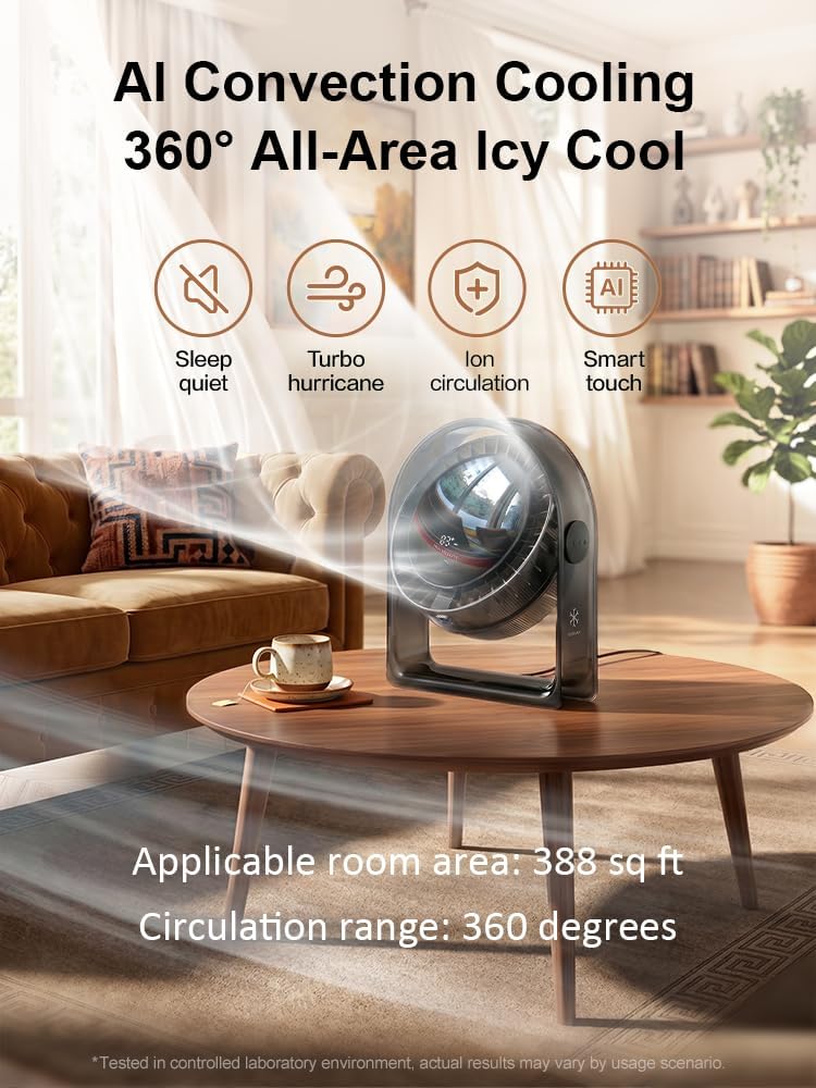 2026 Quiet USB Desk Fan,4 Speeds, 120°Tilt, table Fan for bed & Office | Air Circulator Mini Fan Bedroom,Translucent Black, Portable Smart Display Fan,Low Noise,7 Blades,Cool Room In 3 Mins