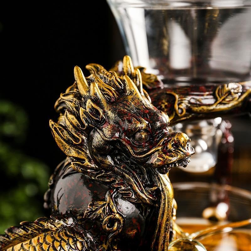Glass Teapot Set with Infuser Semi Automatic Dragon Tea Set (Blue golden teapot)