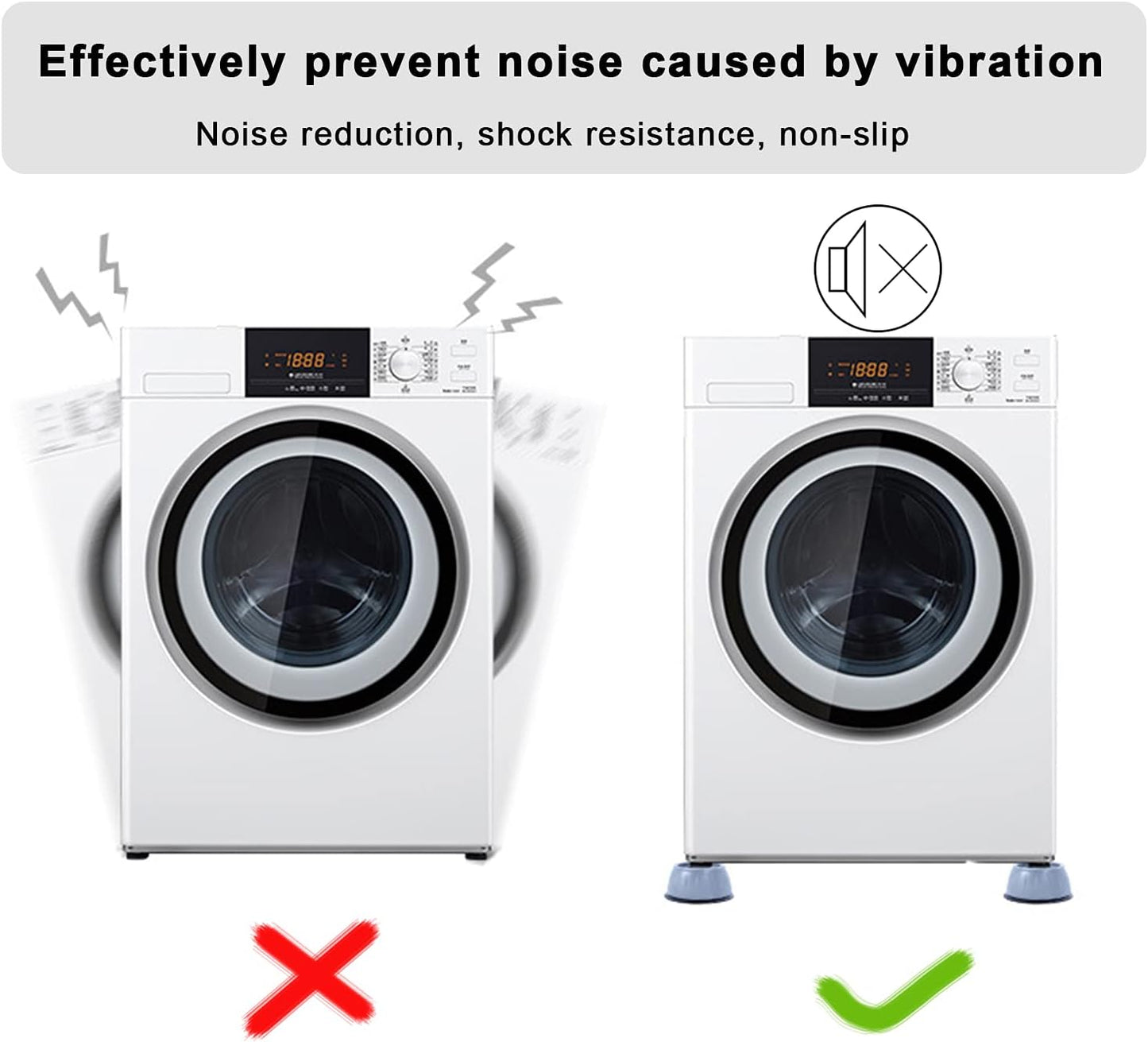 Anti Vibration Pad for Washing Machine Support Set of 8, Non Slip Rubber | Washer Dryer Shock Noise Cancelling Foot Mat, Anti-Walking Stabilizer Refrigerator Support Pad Pedestals for Washing Machine