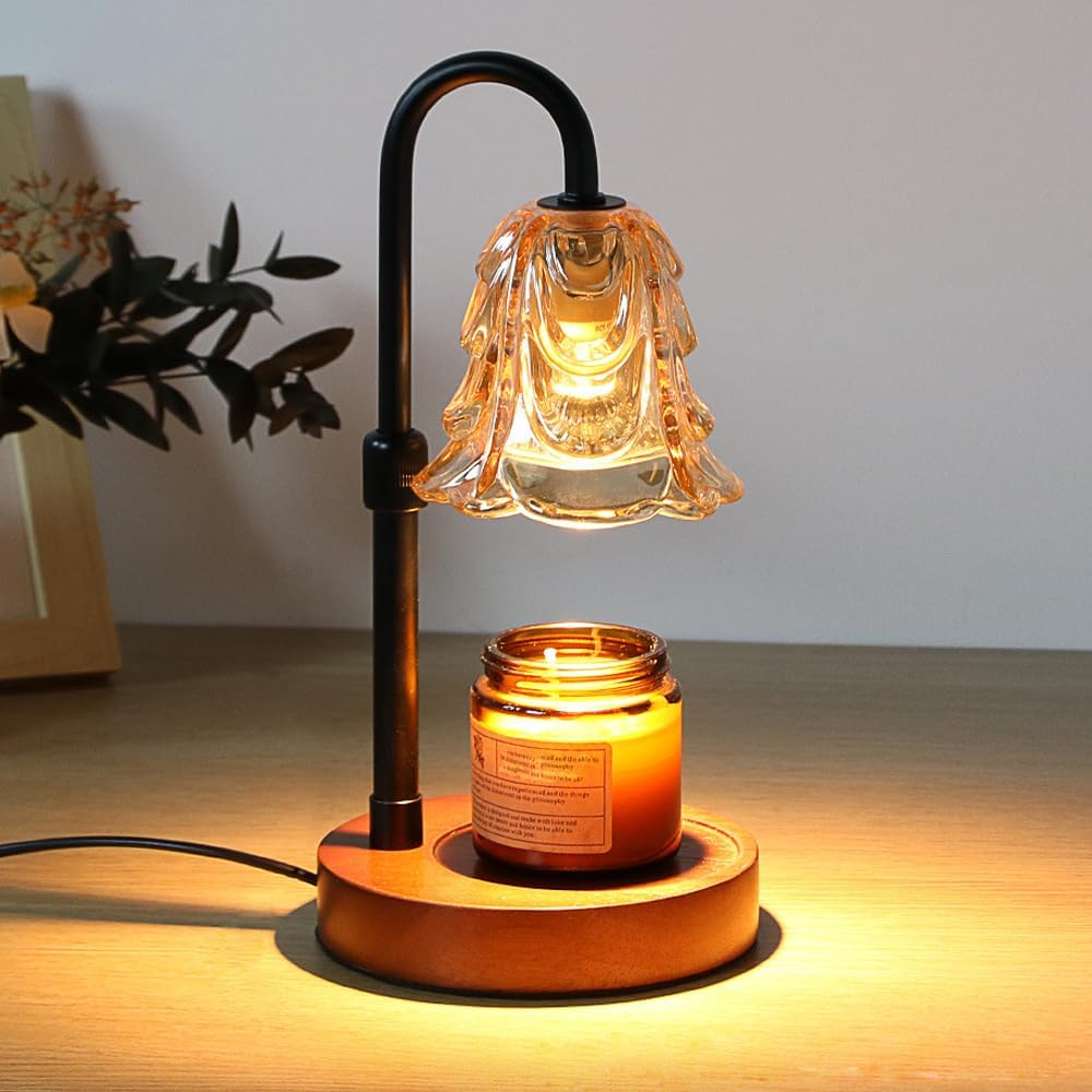 ANFOOS Candle Warmer Lamp with Timer and Dimmer, Adjustable Height Flameless Wax Melter for Jar Candles, 4-Level Brightness Control Electric Candle Warmer with 2 Bulbs, Home Decor Gift