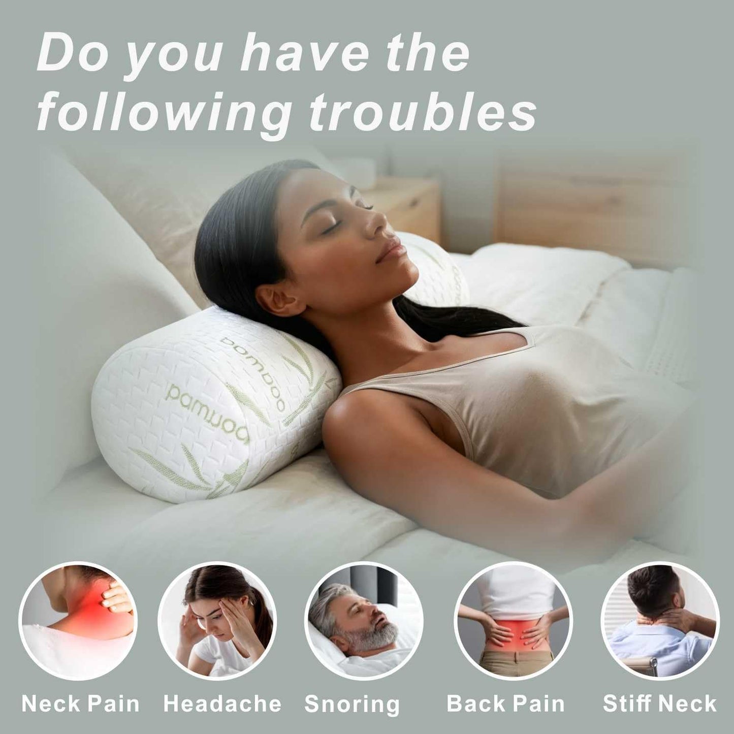 Cervical Neck Roll Pillow – Memory Foam Bolster Pillow for Neck & Back Support, Ergonomic Cylinder Pillow with Washable Cover for Side Sleepers, Lumbar, Knee & Leg Support