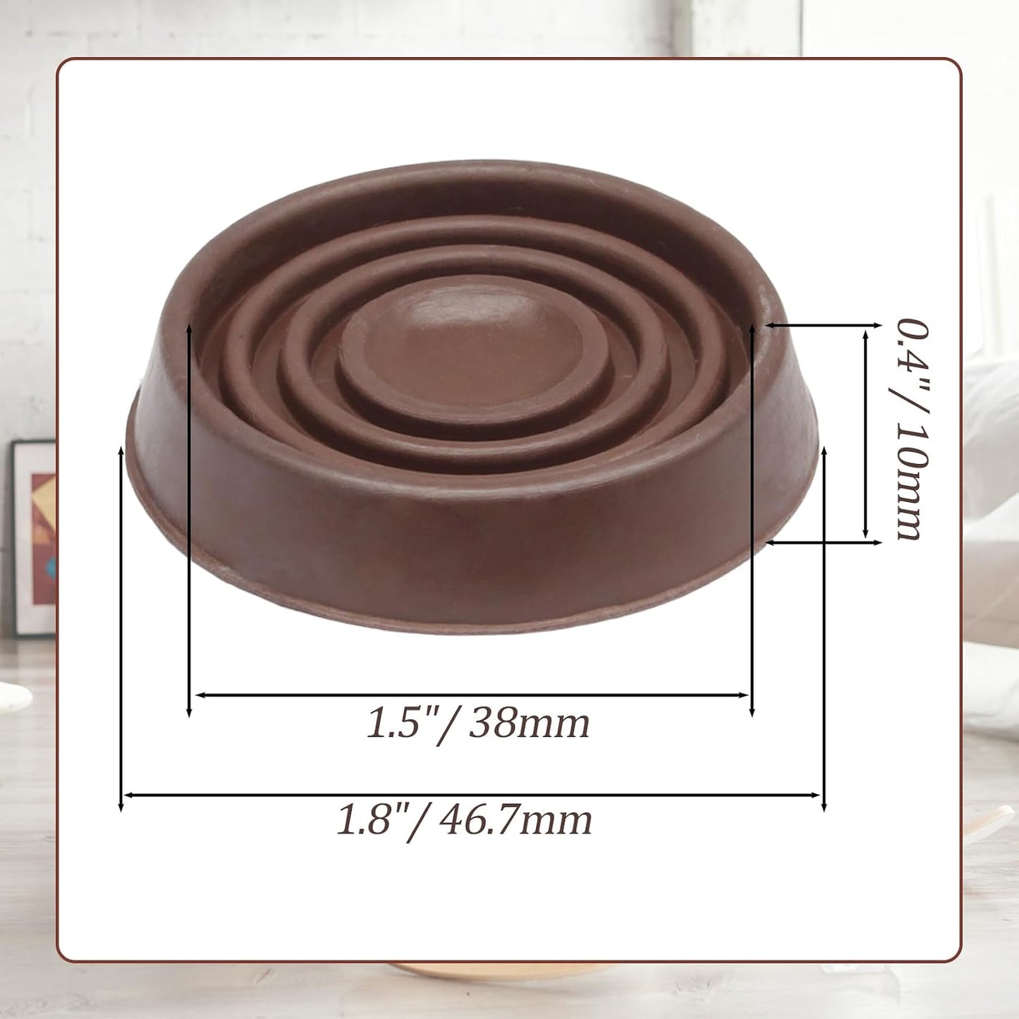 Hordion 4PCS 1-3/4" Furniture Caster Cups, Round Rubber Furniture Pad Brown | Non-Slip Floor Protector for Couch Table Chair Cabinet