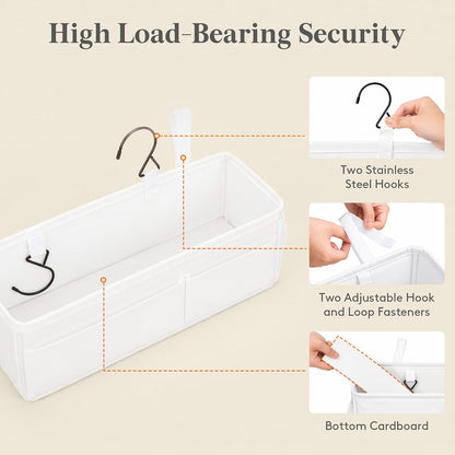 Lifewit Bedside Caddy Storage Organizer, Hanging Storage Bag with Fixed Straps, Book Remotes Holder for Home, College, Dorm, Bunk, Hospital, Crib Bed Rails, White