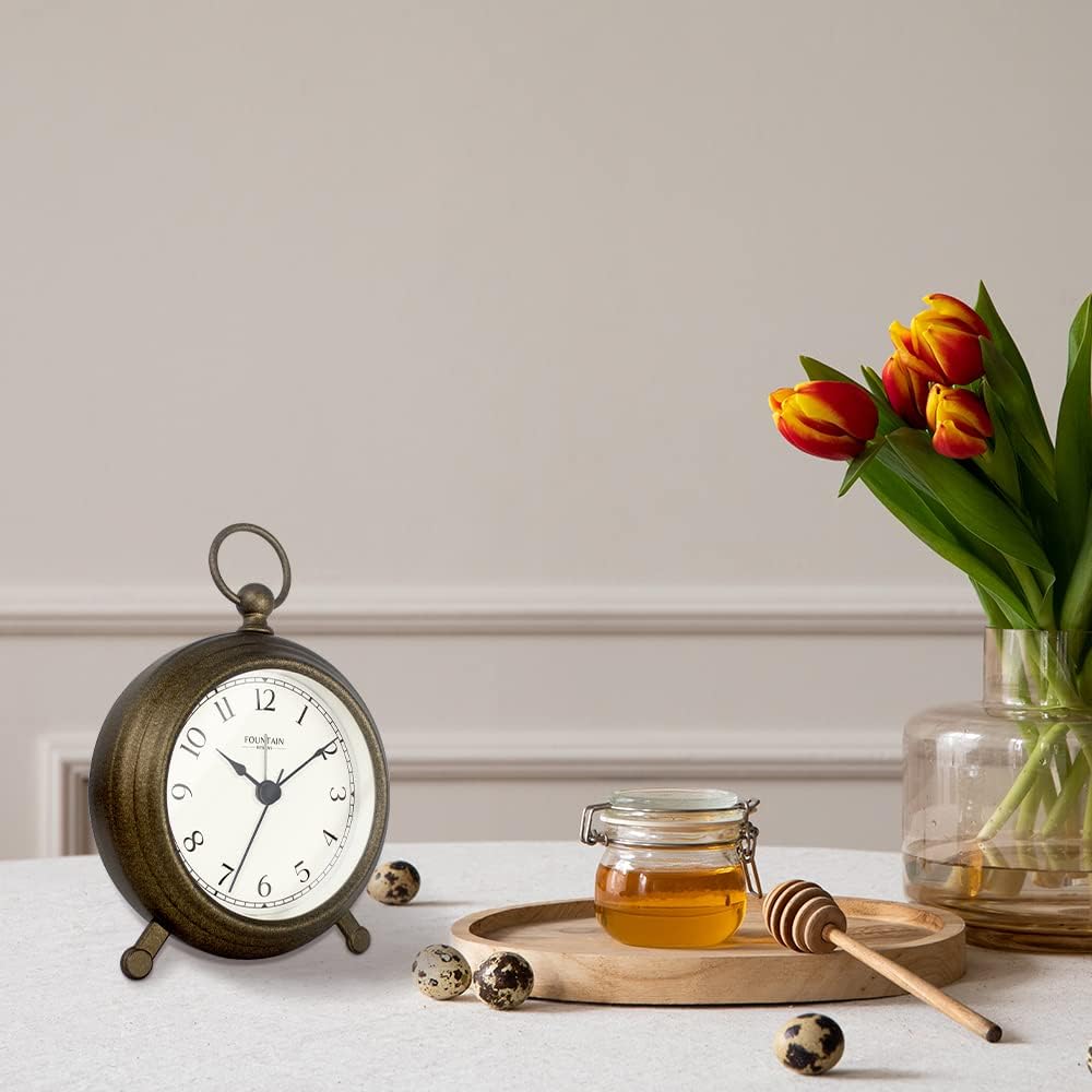 5.4" Jensen Pocket Watch Analog Alarm Clock,Morning Silver | Silent Non Ticking,Durable Metal,Loud Desk & Shelf Alarm Clocks for Bedroom,Home Office, Mantel & Living Room