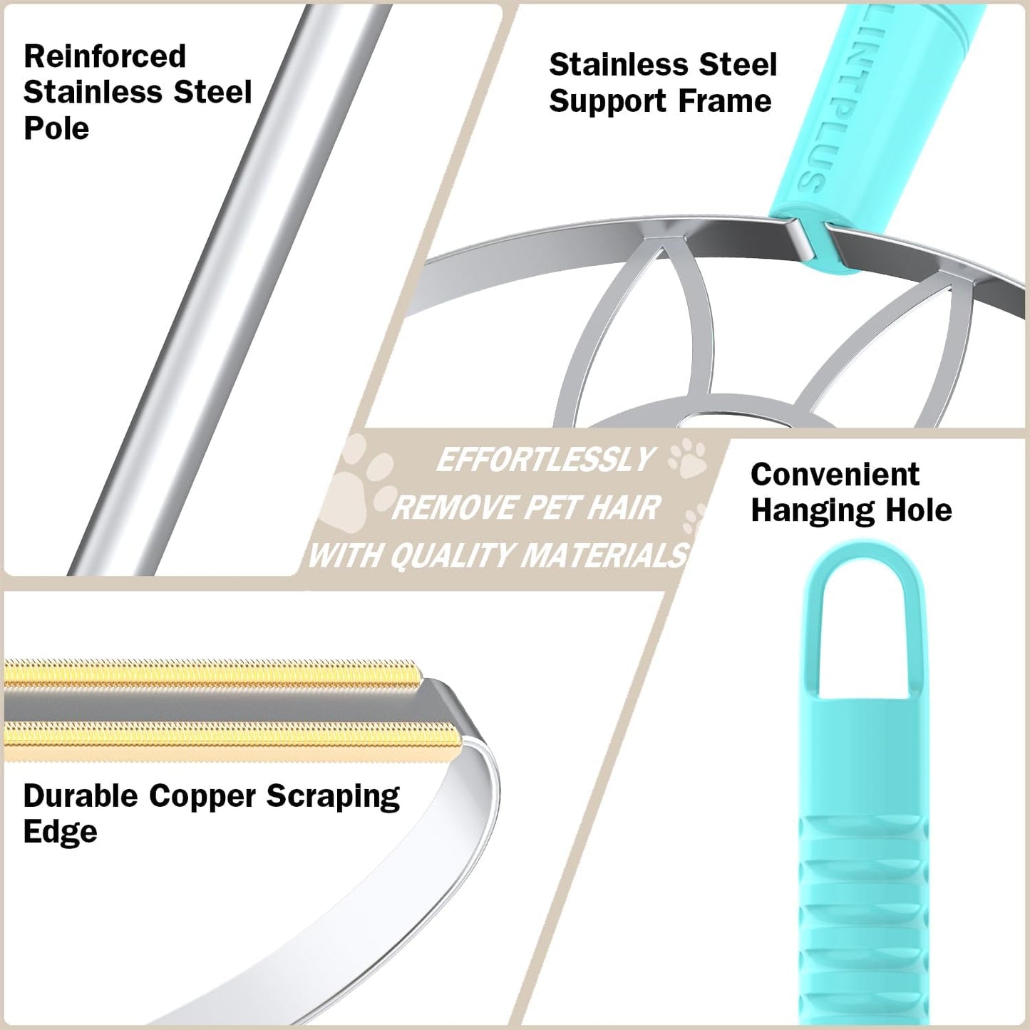 Deep Cleaner Pro Pet Hair Remover-Special Cat Hair Remover Multi Fabric Edge and Carpet Rake Scraper by LINTPLUS-Dog Hair Remover for Rugs,Couch & Pet Towers-Easy to Every Hair!