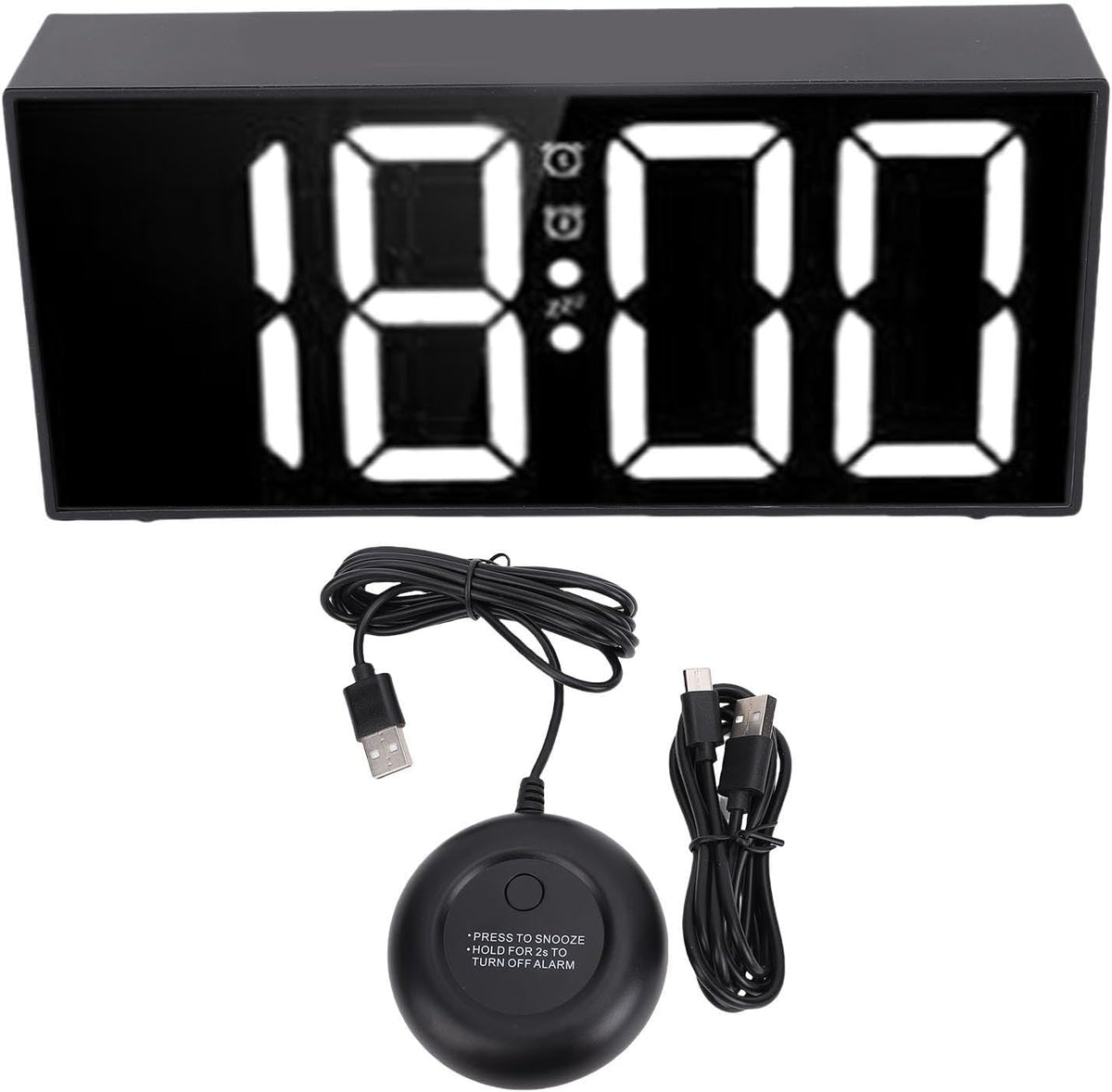 Zyyini Extra Loud Alarm Clock with Bed Shaker for Heavy Sleeper and Deaf Hearing Impaired, Dual Alarm, 7.4 Inch Mirror LED Display, Dimmer, 12/24H, Snooze