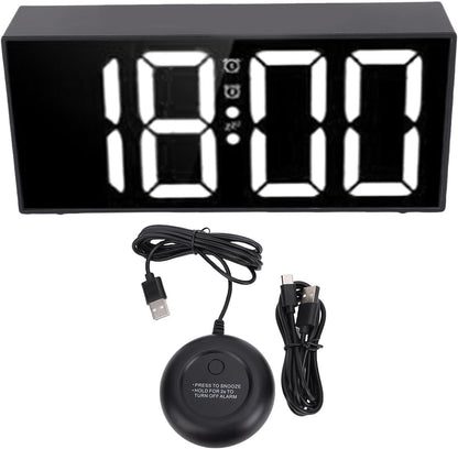 Zyyini Extra Loud Alarm Clock with Bed Shaker for Heavy Sleeper and Deaf Hearing Impaired, Dual Alarm, 7.4 Inch Mirror LED Display, Dimmer, 12/24H, Snooze