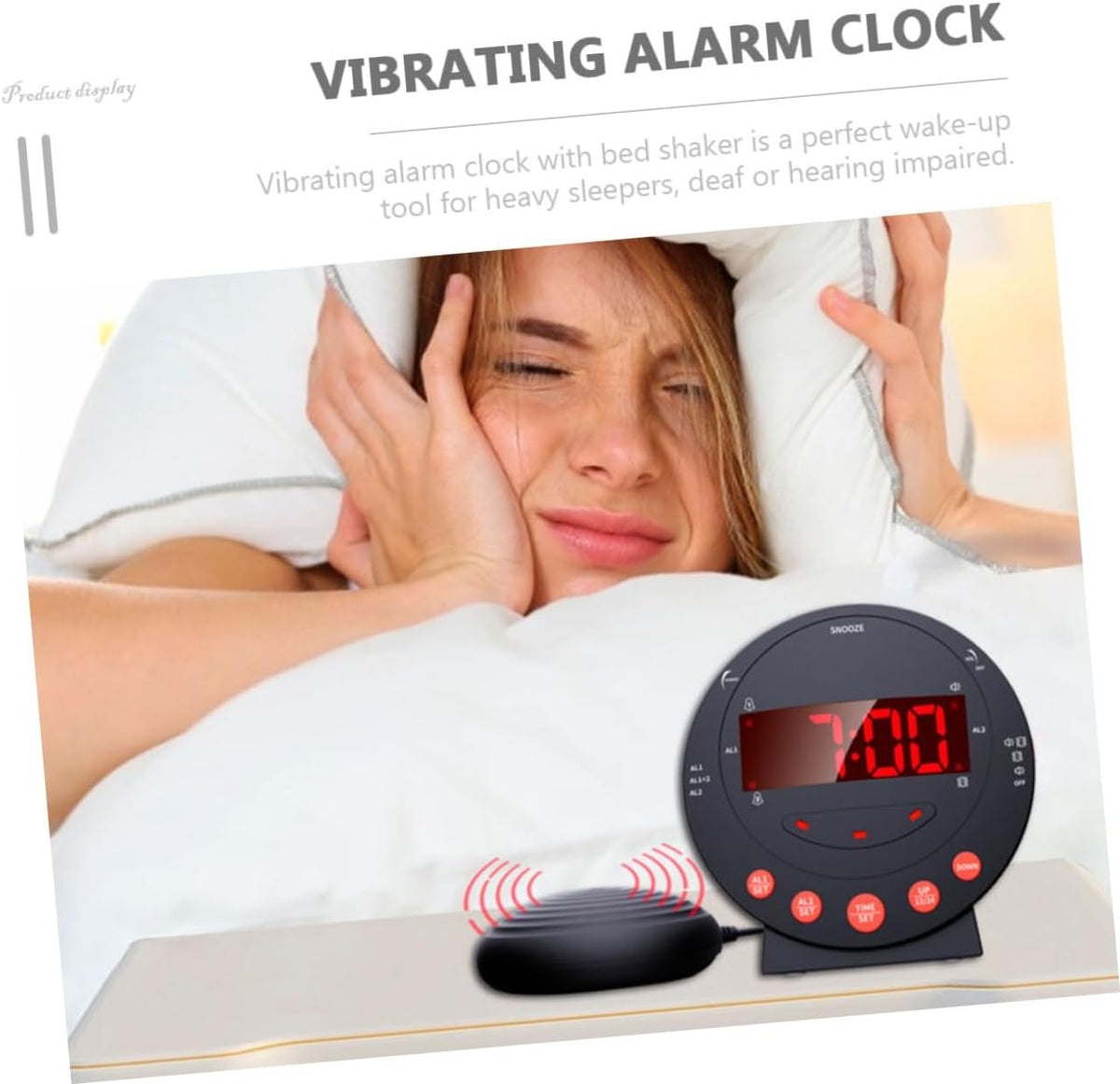 1 Set Loud Alarm Clock with Bed Shaker for Heavy Sleepers Digital Vibration Clock with Non Slip Base and Dual USB Ports for Deaf and Hard of Hearing