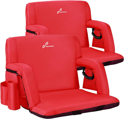 Sportneer Stadium Seats with Back Support: 2.5'' Thick Comfy Cushion 6 Adjustable Angle Bleacher Seat with Armrest - 2 Large Pockets, 2 Cup Holders Stadium Chair for Sport Events Concerts Parks