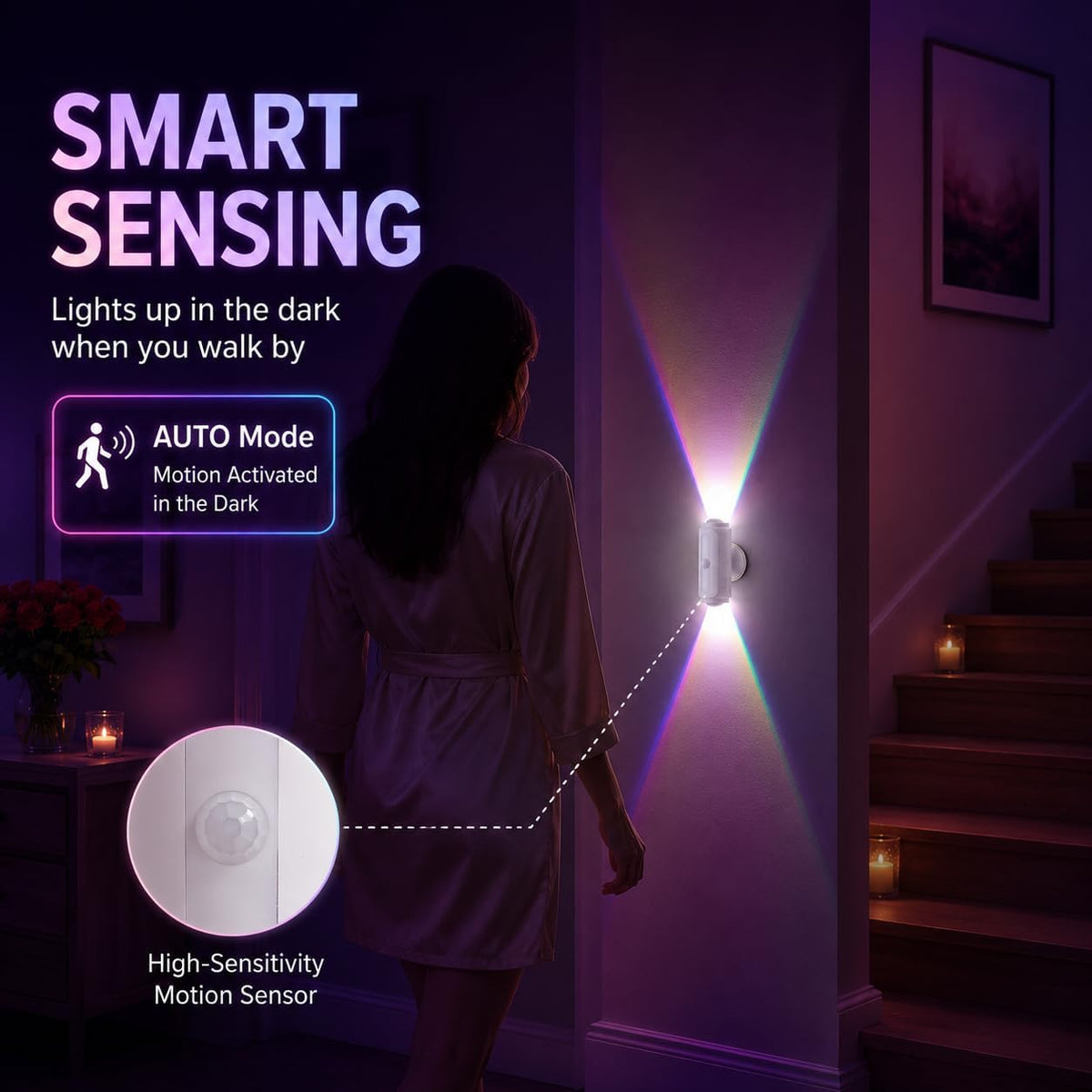 Motion Sensor Wall Light, Rechargeable Peel and Stick on Sconce Set of 2