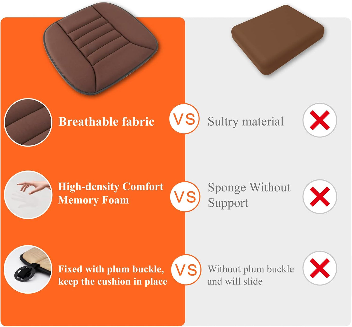 kingphenix Memory Foam Car Seat Cushion for Driver and Office Chair Comfort | 1.2-Inch-Thick Memory Foam Seat Pad, Soft, Breathable Fabric, Non-Slip Silicone Bottom for Long Drives and Office Use, Black