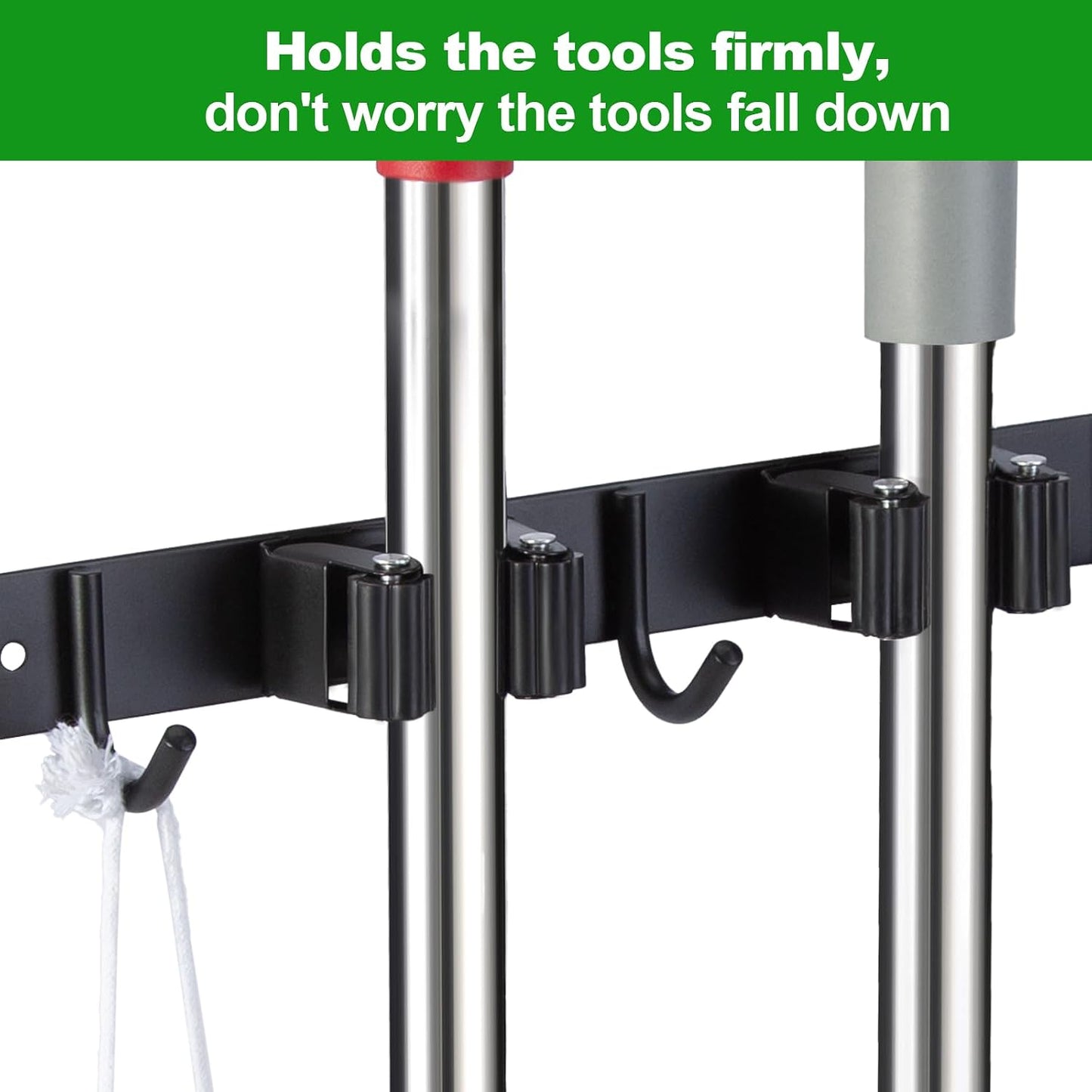 voze 5 Racks and 4 Hooks Mop and Broom Holder Wall Mount, Self Adhesive Heavy Duty Broom Hanger Organizer Storage Tool Racks for Kitchen Garden Laundry Garage