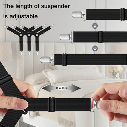 Bed Sheet Holder Straps, Upgrade Non Slip Sheet Clips, Fitted Sheet Holders for Corners, Easy Install Adjustable Elastic Firm Tight Accessories, 4Pcs/Set Black