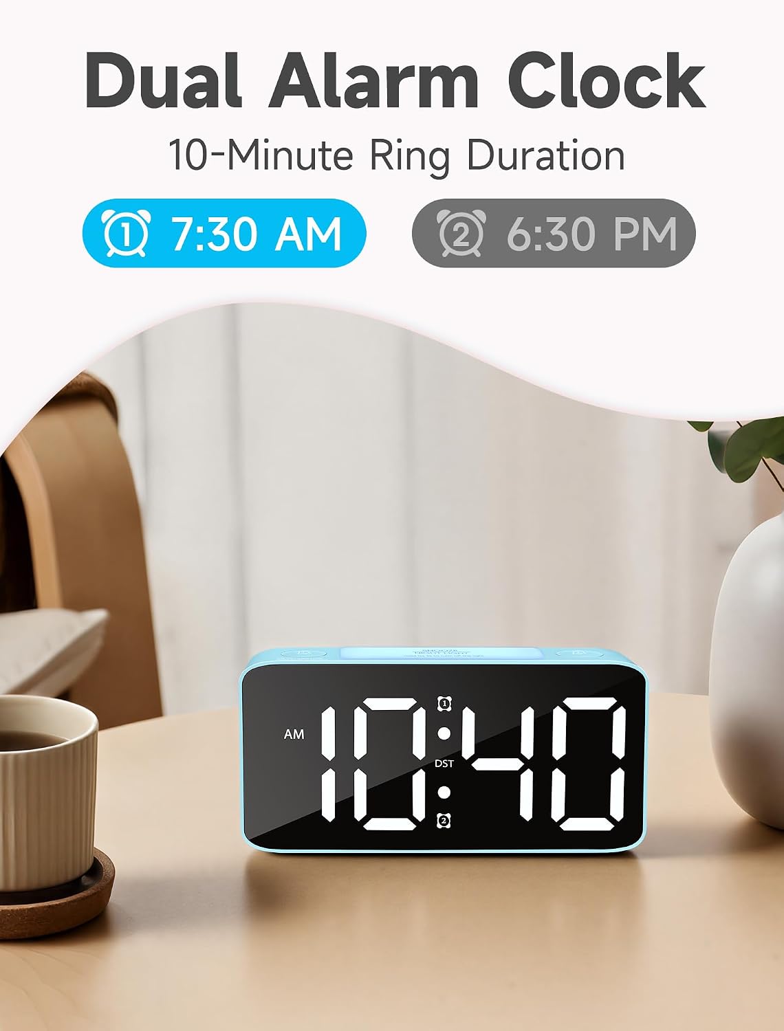 Cadmos 110dB Extra Loud Alarm Clock for Heavy Sleepers Adults, Digital Clock with 7 Color Night Light, RGB Display, Dual USB Charger, Small Clocks for Bedrooms, Kids, Teens (White+RGB)