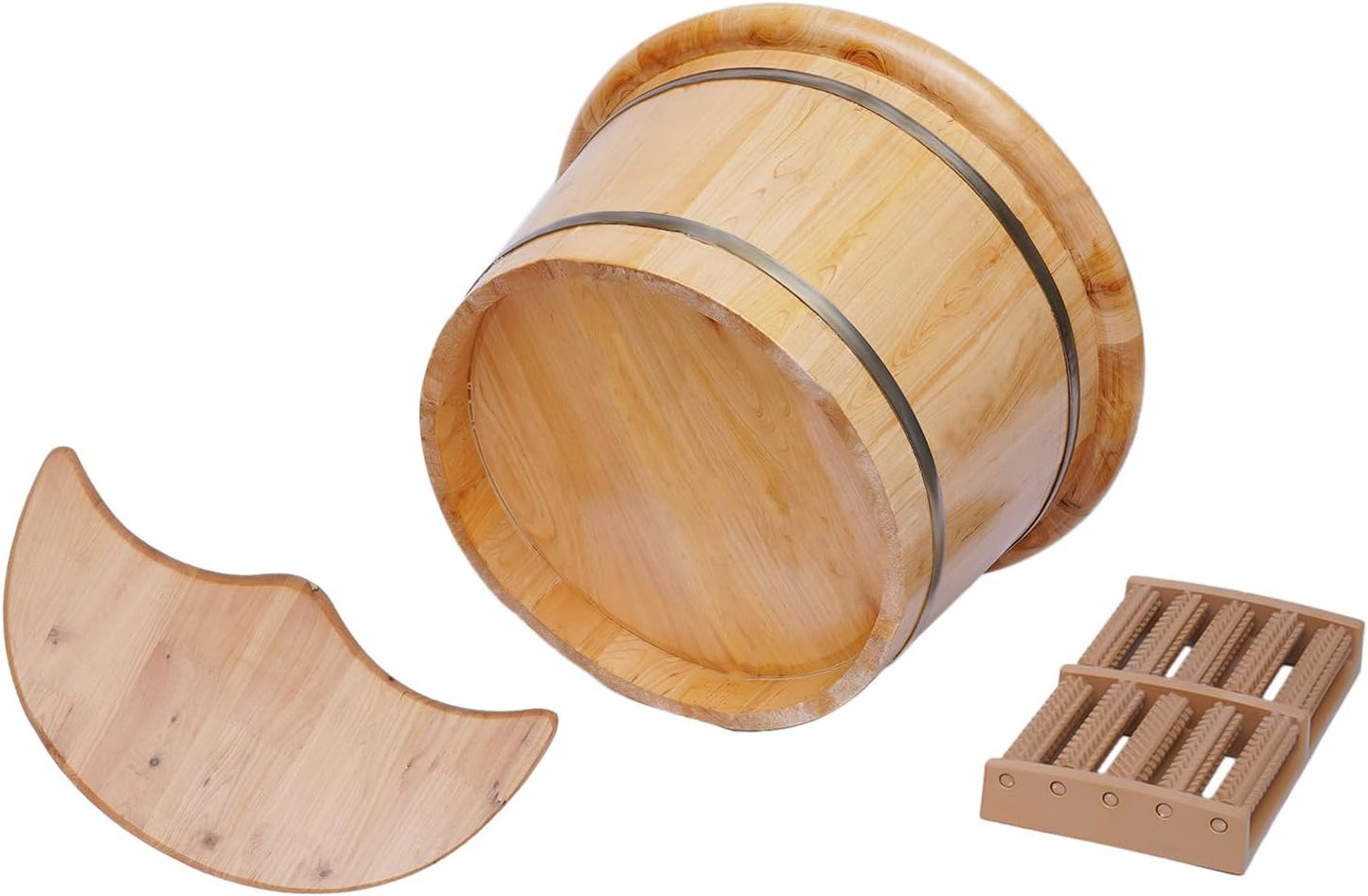 Wooden Foot Bath Basin, Health Foot Massage Barrel Feet Spa Soak Bucket w/Roller