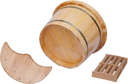 Wooden Foot Bath Basin, Health Foot Massage Barrel Feet Spa Soak Bucket w/Roller