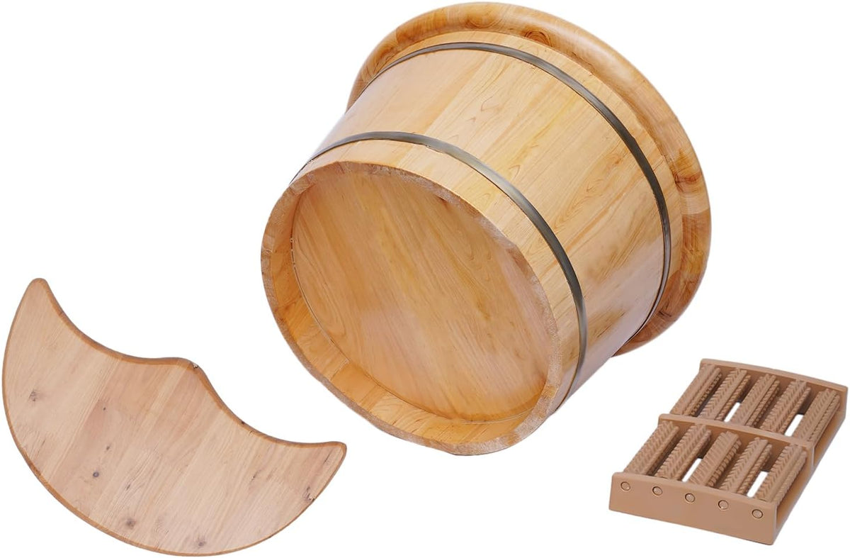Wooden Foot Bath Basin, Health Foot Massage Barrel Feet Spa Soak Bucket w/Roller
