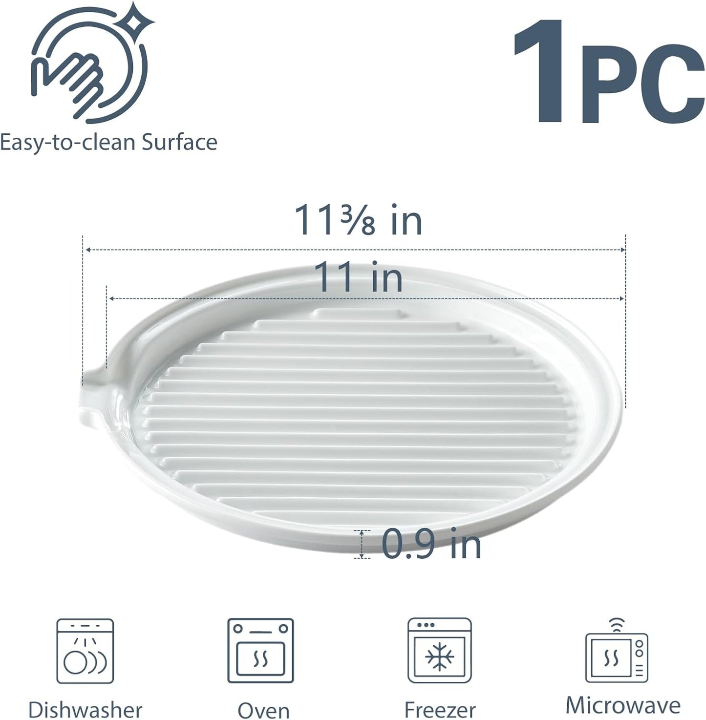 ONEMORE Microwave Bacon Cooker, Ceramic Bacon Tray with Splatter Cover | Meat Rack for Oven Cooking Crispy Bacon Maker with Collapsible Lid - 13 inch Round Bacon Dish Plate, Dishwasher Safe, White
