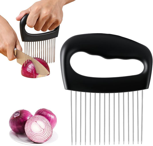 Onion Holder for Slicing, Stainless Steel Onion Slicer Holder, 2025 New Upgraded Tamato Slicer Vegetable Cutter Kitchen Gadeget Chopper Assistant Tool for Potato Lemon Fruit and Meat (2pcs)