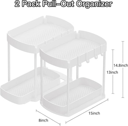 2 Packs Under Sink Pull-Out Storage Organizers, 12.8 Inches, Black | Multi-Purpose Cabinet Organizers and Storage for Bathroom & Kitchen