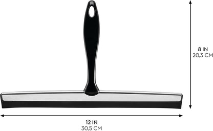iDesign Zia Metal and Plastic Bathroom Squeegee for Shower, Glass Doors, Floors, Mirrors, with Suction Hook Holder , 12 Inches, Clear and Stainless Steel | Wall Hook Included