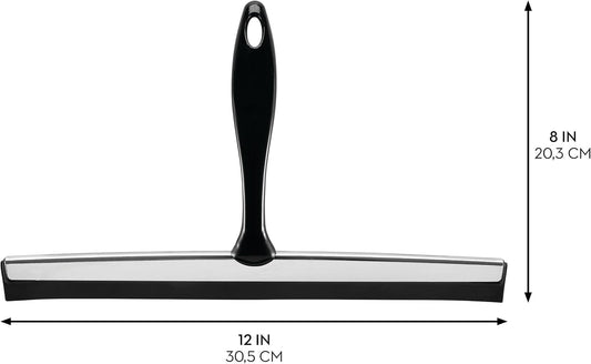 iDesign Zia Metal and Plastic Bathroom Squeegee for Shower, Glass Doors, Floors, Mirrors, with Suction Hook Holder , 12 Inches, Clear and Stainless Steel | Wall Hook Included