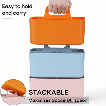 Multiuse Caddy Organizer with Handle, Portable Divided Plastic Tote Bin - Art Craft, Stationary Pen Marker Crayons, Makeup Hair Supplies Storage - Bathroom, Classroom, Dorm, Office, Desk Holder - Grey