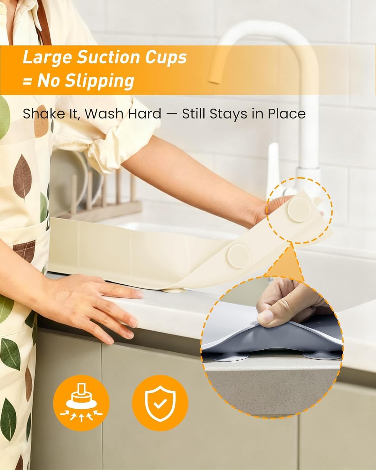 Sink Splash Guard 18" 23" 30" Silicone Water Guard with Strong Suction Cups, Faucet & Countertop Protector, Bathroom & Sink Edge Splash Guard Strip, Dishwasher Safe-Grey 18"