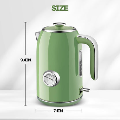 PUKOMC Electric Kettle,1.7L Stainless Steel Electric tea kettle | Temperature Gauge, Fast Boiling, Auto Shut - off, BPA - Free, Boil - Dry Protection 1500W,LED Light,Easy clean