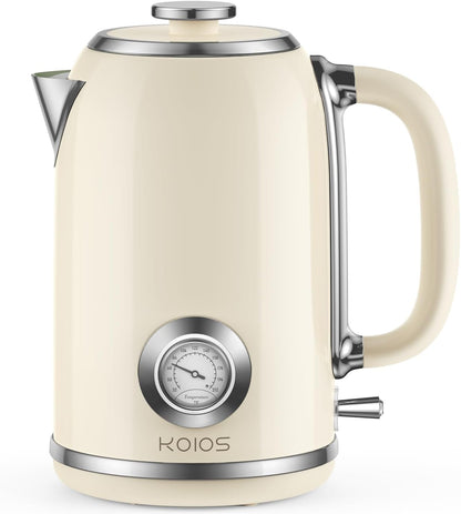 Electric Kettle 1.8L with Temperature Gauge, 1500W Fast Boiling Electric Tea Kettle, 100% Stainless Steel Retro-Style Hot Water Kettle Electric - Glowing LED Light, Auto Shut-Off & Boil-Dry Protection
