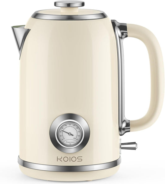 Electric Kettle 1.8L with Temperature Gauge, 1500W Fast Boiling Electric Tea Kettle, 100% Stainless Steel Retro-Style Hot Water Kettle Electric - Glowing LED Light, Auto Shut-Off & Boil-Dry Protection