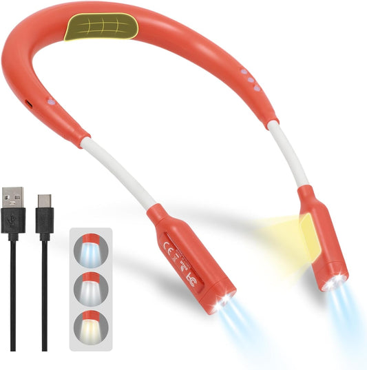 Neck Reading Light LED Brightness Rechargeable Bendable Book Lamp for Reader Lover in Bed Knitting Camping Repairing Gifts Orange