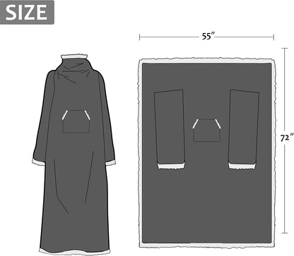 Catalonia Sherpa Wearable Blanket with Sleeves and Pocket for Adults