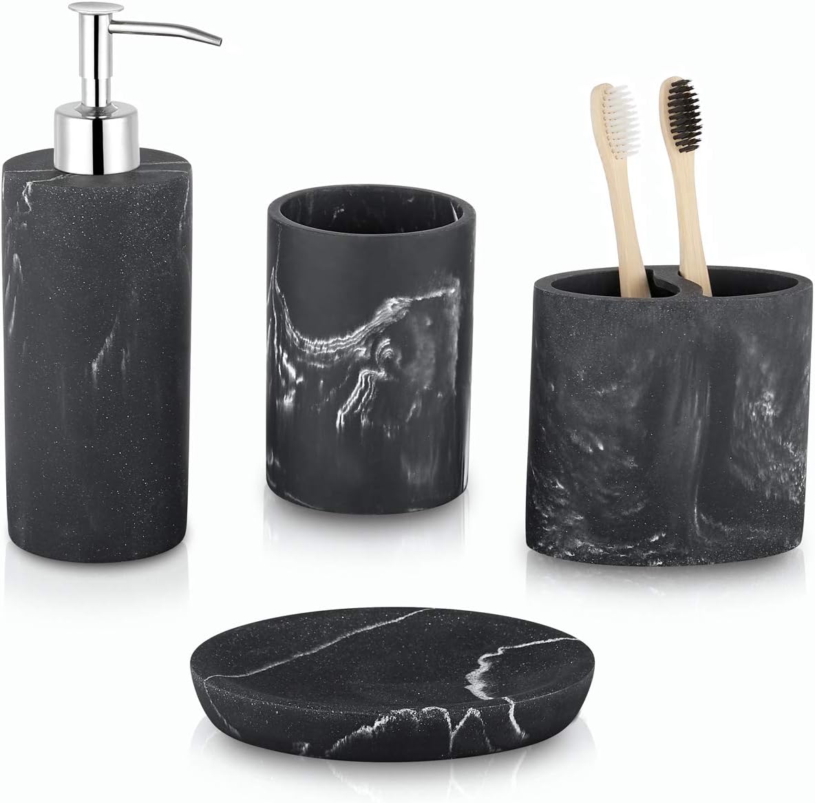 Marble Look Toothbrush Holder for Bathroom Countertop Organizer, Holds Toothpaste, Dental Floss, Razor, Comb, Makeup Brushes, and More, Stylish Bathroom Accessory for Tooth Brushing Essentials