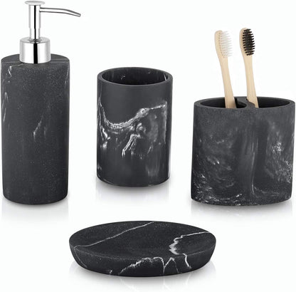 Marble Look Toothbrush Holder for Bathroom Countertop Organizer, Holds Toothpaste, Dental Floss, Razor, Comb, Makeup Brushes, and More, Stylish Bathroom Accessory for Tooth Brushing Essentials