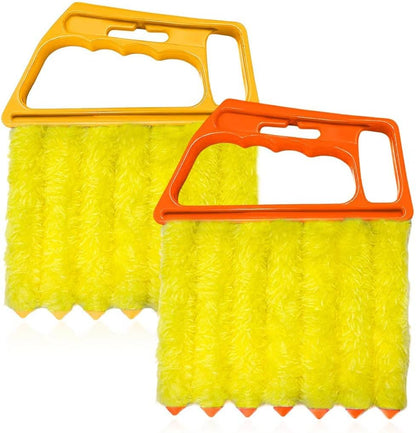 Sun Walker 2 PCS Blind Cleaner Duster Tool, 7-Finger Auto Dusting Cleaner Brush with Ergonomic Handle, Handheld Mini Duster Brush for Window Shutters Air Conditioner, Car Accessories (Orange+Yellow)