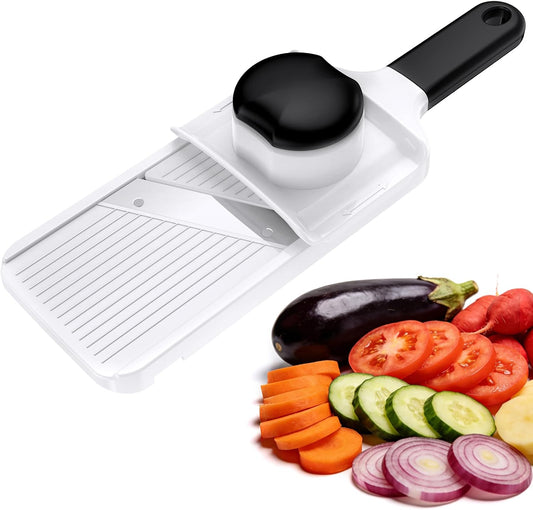 Ibergrif Handheld Mandoline Slicer for Kitchen, Adjustable Vegetable Slicer, Stainless Steel Blades, Safety Hand Guard, Safety Lock, Perfect for Potato Onion Tomato & Cucumber Slicer for Salad