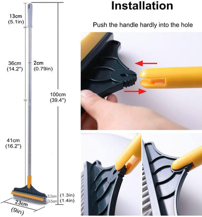 2 in 1 Cleaning Scrub Brush Grout Brush Scrapee 3 Poles 47.6'' Floor Scrub Brush with Long Handle V-Shape Stiff Bristle Brush Scrubber with Squeegee 120°Rotate Shower Scruber for Bathroom Glass