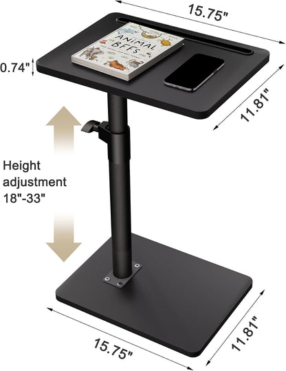 YUHFERA Sofa Armrest Tray Table for Couch - 360° Swivel Height Adjustable End for Small Spaces, Snack Side Table for Bed or Chair with Phone & Tablet Slot (Rustic,Standard)